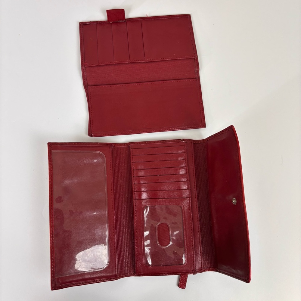 Fossil 2-Pc Set Leather Crossbody Purse Leather Organizer Clutch Wallet Red - Picture 11 of 15
